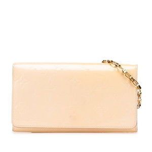 Louis Vuitton Vernis Rose Pink Beige Angelique Sarah Wallet Chain Patent
